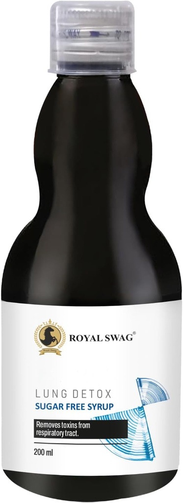 ROYAL SWAG Ayurvedic Lung Detox Syrup 200 ml Herbal Supplement | Made with Natural Extracts Tulsi, Mulethi, Vasava, Pippali, and Turmeric | Sugar Free Syrup for Lung Cleansing and Detoxification