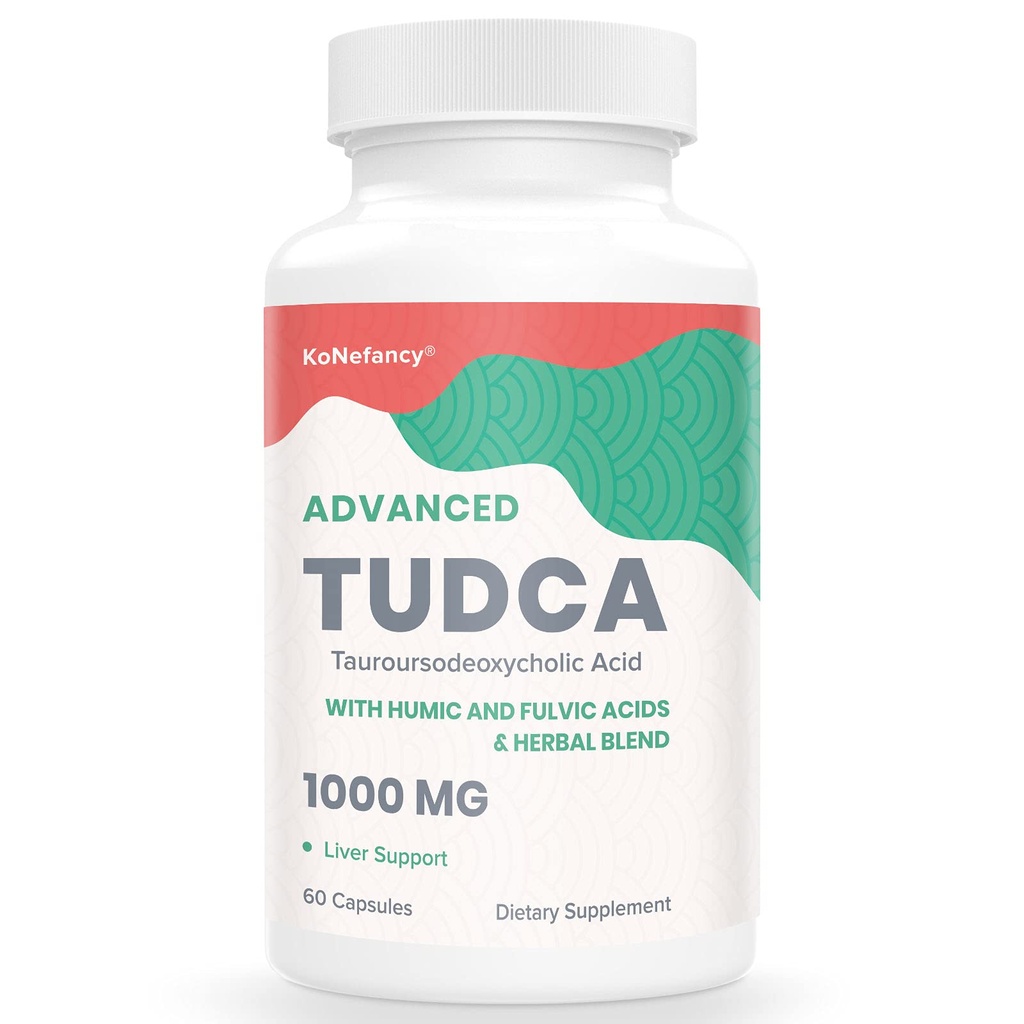 TUDCA Lever Supplements 1000 mg- Bile Salte til lever Rengøring Detox- Milk Thistle Herbal Blend med Fulvic og Humanic Acid til lever, fordøjelsessygdomme, 60 Veganske kapsler