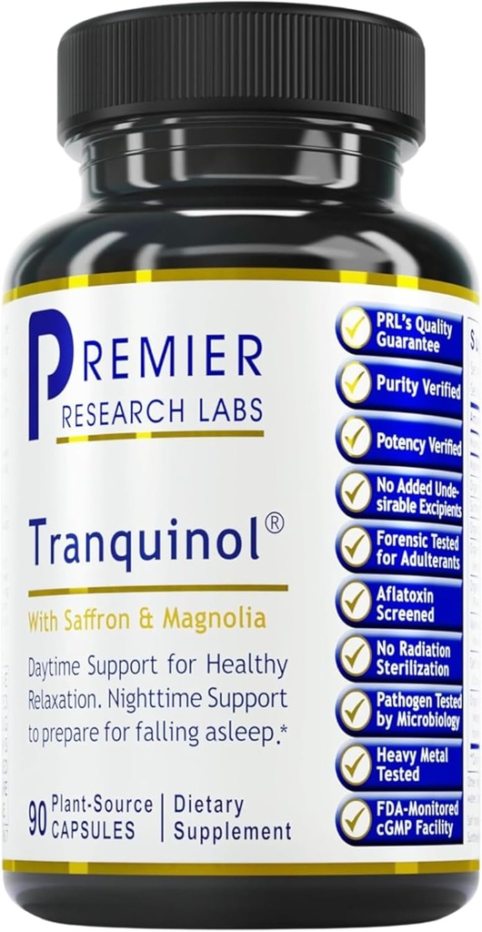 Premier Research Labs Tranquinol - Natural Sleep Support for Deep Sleep Support and Calm Mind Budd124; Magnesium, Gurkemeje, Lemon Balm & Saffron Extract - Pure Vegan - 90 Plant- Source Kapsler