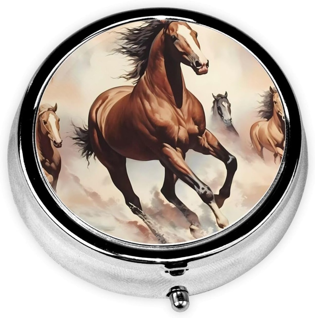 Pill Box, Lille Pill Case til purse & Pocket, Cute Medicine Organizer rejse Pillbox, Portable Pill Container Holder til at holde vitaminer, Medicin, Fish Oil og kosttilskud, prissætning Brown Horse