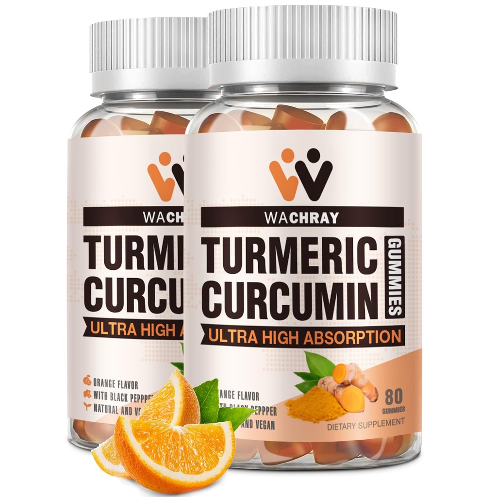 Gurkemeje Curcumin Gummies med Ginger & Black Pepper Extract - 2 Pack Tumerisk Gummy Kosttilskud til smerte Betændelse fælles vægt Health Support - Vegan, Økologisk, Gelatin- Gratis - for voksne og børn