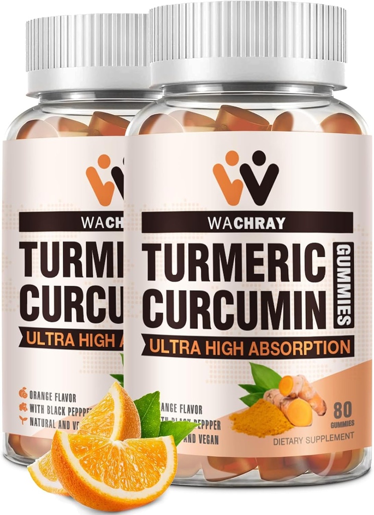 Gurkemeje Curcumin Gummies med Ginger & Black Pepper Extract - 2 Pack Tumerisk Gummy Kosttilskud til smerte Betændelse fælles vægt Health Support - Vegan, Økologisk, Gelatin- Gratis - for voksne og børn