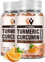 Gurkemeje Curcumin Gummies med Ginger & Black Pepper Extract - 2 Pack Tumerisk Gummy Kosttilskud til smerte Betændelse fælles vægt Health Support - Vegan, Økologisk, Gelatin- Gratis - for voksne og børn