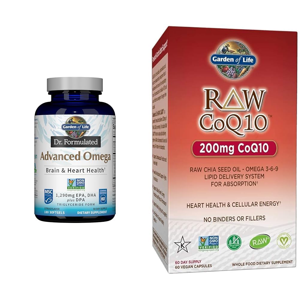 Livets have Dr. Formuleret Advanced Omega Fish Oil - Lemon, 1,290mg EPA, DHA + DPA & Vegetarisk Omega 3 6 9 Supplement - Raw CoQ10 Chia Seed Oil Hele fødevarer ernæring