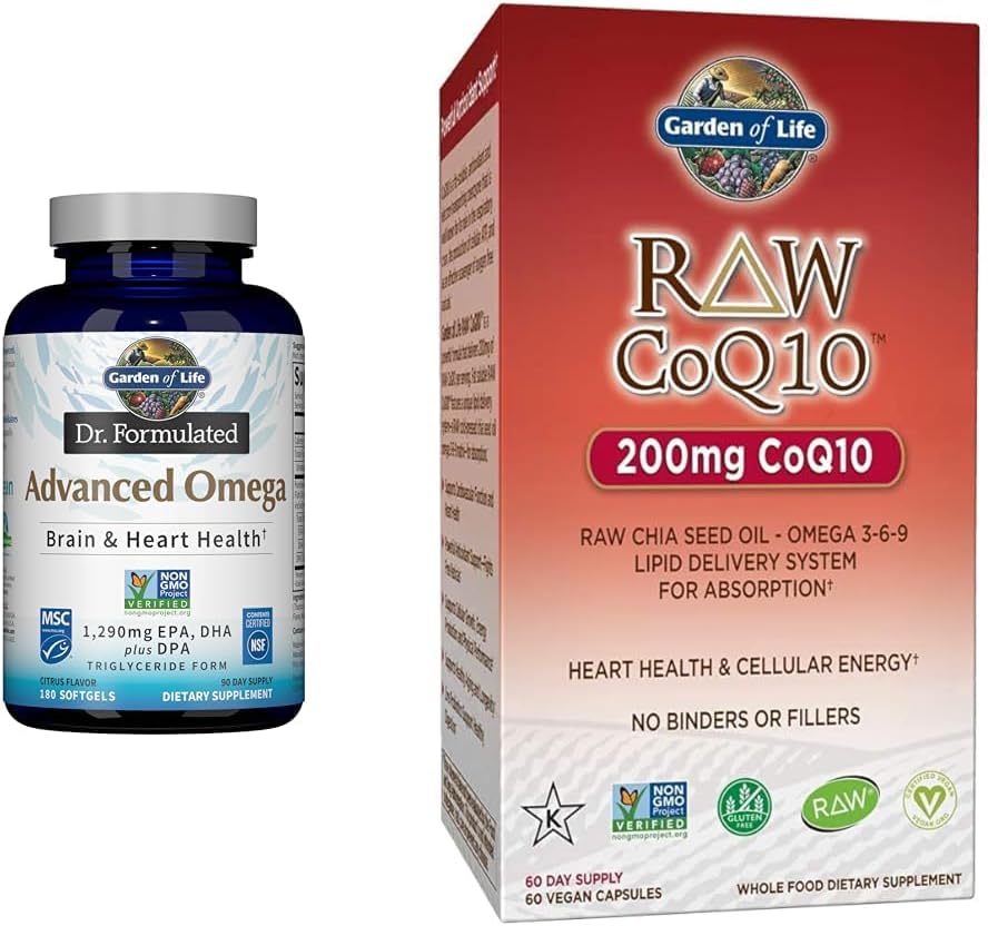 Livets have Dr. Formuleret Advanced Omega Fish Oil - Lemon, 1,290mg EPA, DHA + DPA & Vegetarisk Omega 3 6 9 Supplement - Raw CoQ10 Chia Seed Oil Hele fødevarer ernæring