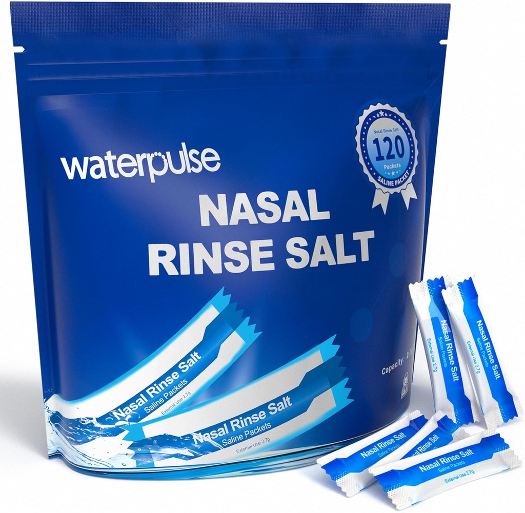 120 Saline Pakker, Sinus Rinsing Pakker til Neti Pots, Neti Pot Salt Pakker Individuelt indpakket, Nasal Rinse Pakker Neti Pot Salt til Nasal Vandingssystem, Nasal Wash Squeeze Flaske & Sinus Relief