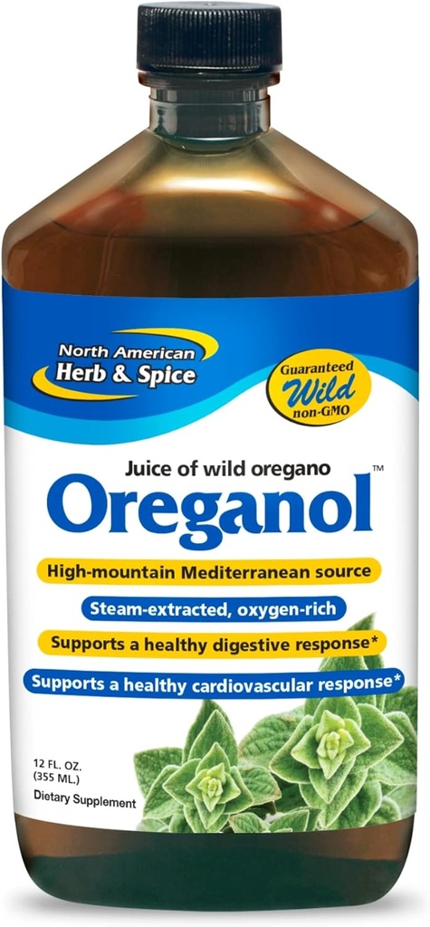 NORDAMERICAN HERB & SPICE Oreganol P73 Juice - 12 fl oz, Pack of 5 - Wild Oregano Oil - Heart & fordøjelsessygdomme - Nyre, Pancreas & Leverstøtte - Non-GMO - 865 Total Servering