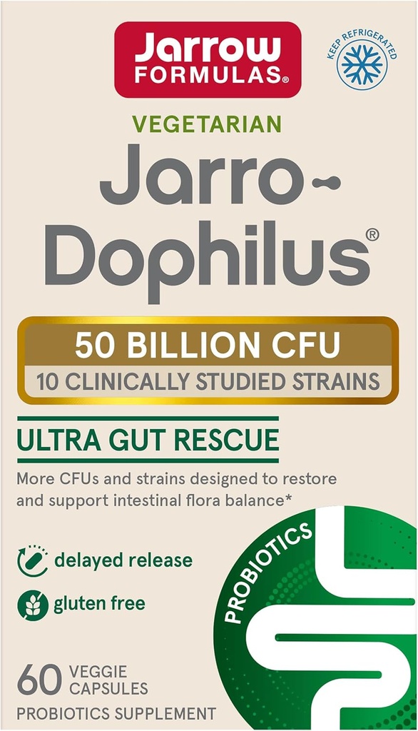 Jarrow Formulas Jarro- Dophilus Ultra - 50 Millioner Viable Organismer Per Servering - 60 Delayed Release Veggie Caps - Genskaber, Beskytter & vedligeholder Intestinal Flora - 60 Servere