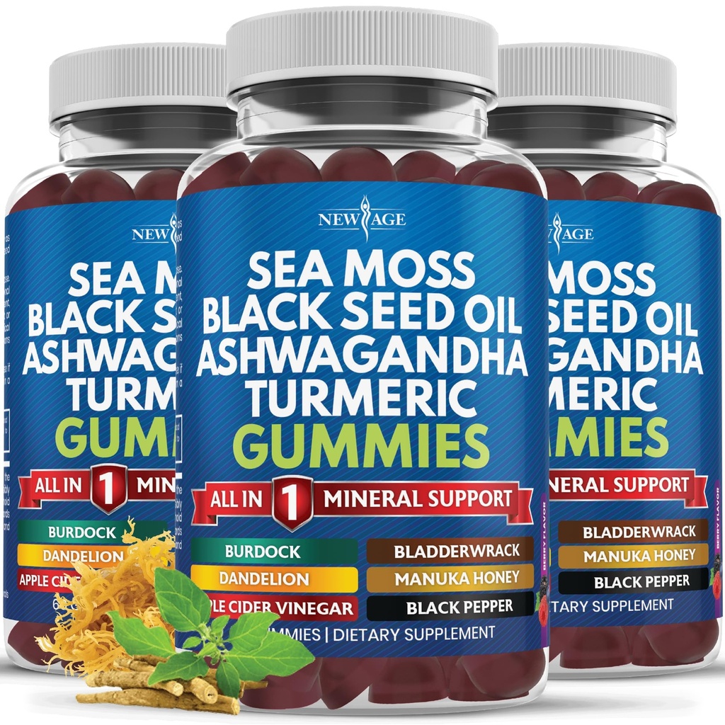Sea Moss Gummies, Sea Moss, Black Seed, Ashwagandha, Gurkemeje, Manuka Honey, ACV, Mælkebøtte, Black Pepper, Burdock, Bladderwrack, Vegan- 180 Greve