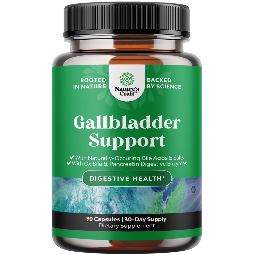 Gallblære Support fordøjelsesenzymer med Ox Bile - Renset Ox Bile Salte til ingen Gallblære & Pancreas Rengøring, Detox & Reparation - Fordøjelse tillæg med Pancreatin & Chanca Piedra - 90 Kapsler