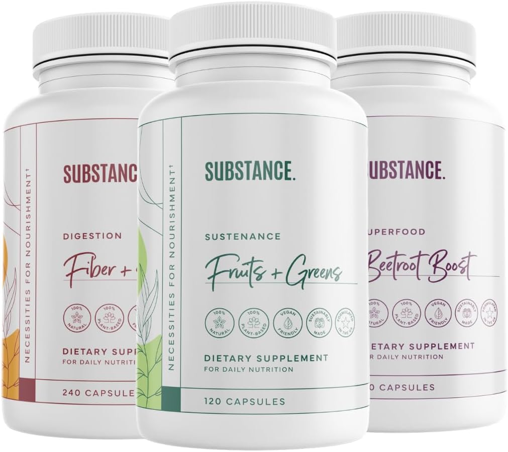 3-Pack Samlet Wellness Bundle: Nature 's Susenance Daily Fruits & Veggies (120 Caps) + Fiber & Spices (240 Caps) + Beetroot Boost (180 Caps) - US Made, Vegan- Friendly