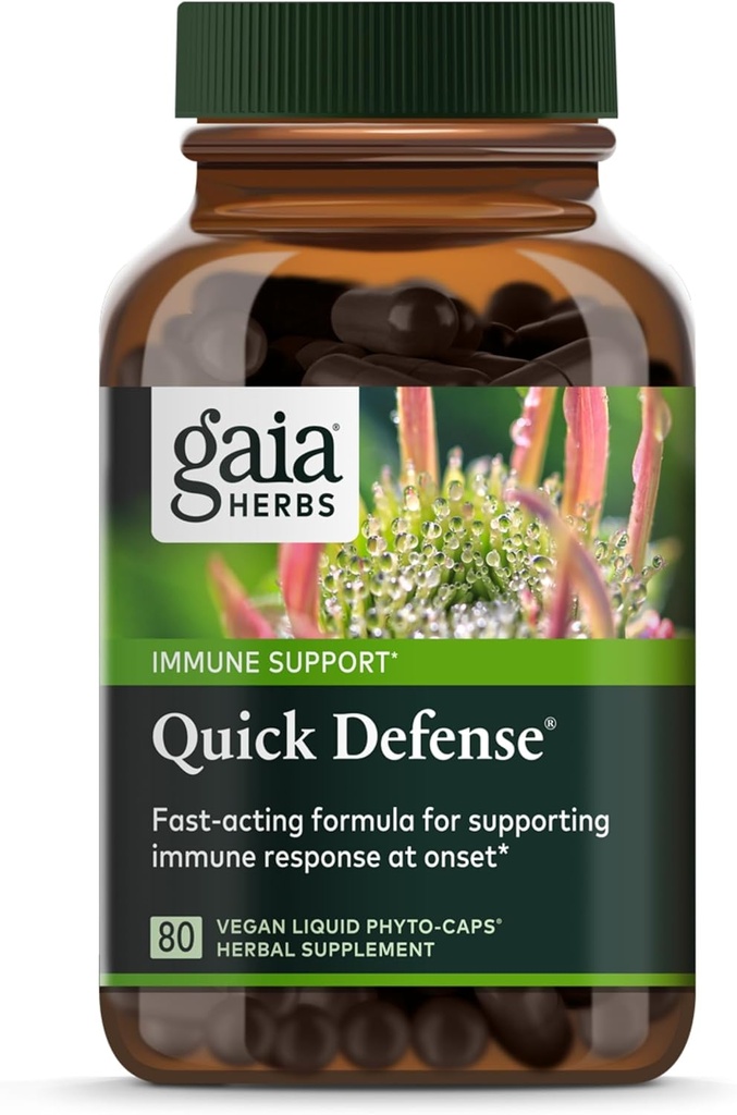 Gaia Herbs Quick Defense - Fast- Fungerende immunforsvar Support * - Echinacea, Black Elderberry, Ginger & Andrographs - 80 Vegansk flydende Phyto- kapsler (8-dages forsyning)