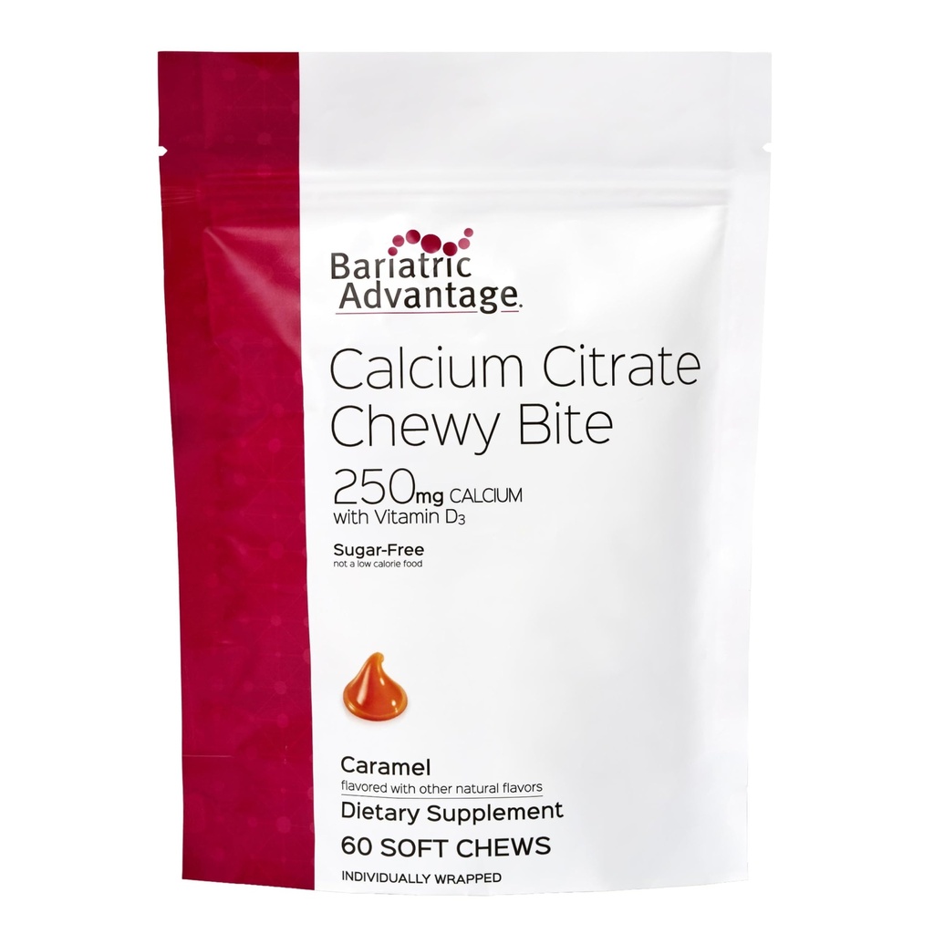 Bariatric Advantage Calcium Citrate Chewy Bites 250 mg - for Bariatric Kirurgi Patienter - vitamin D3 - sukkerfri Chewable Calcium Supplement - Bariatric Calciumtykkere - Caramel Flavor - 60 Tæl