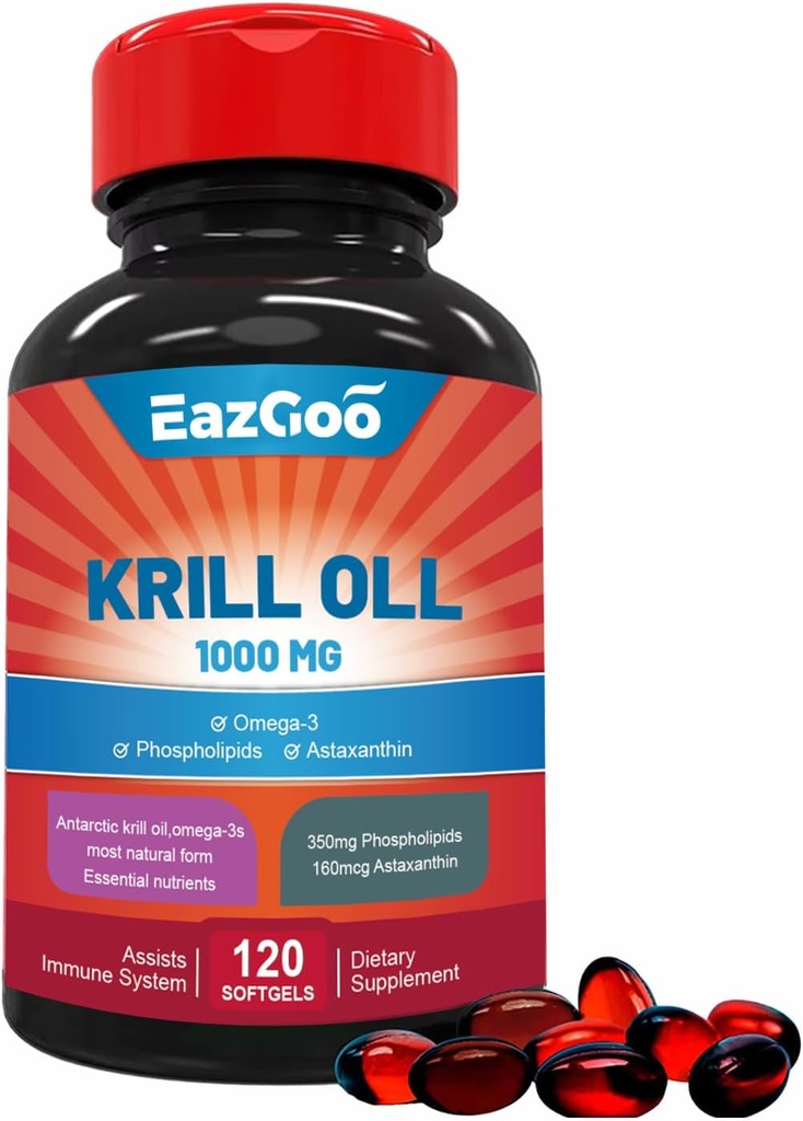 Antarktiske krill Oil 1000mg, Omega 3 Supplement Budding EPA, DHA, Phospholipider og Astaxanthin- 120 Softgels