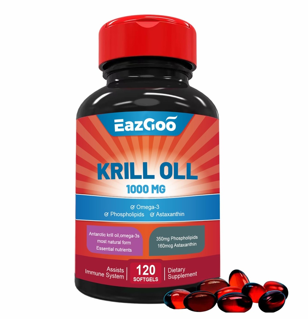 Antarktiske krill Oil 1000mg, Omega 3 Supplement Budding EPA, DHA, Phospholipider og Astaxanthin- 120 Softgels