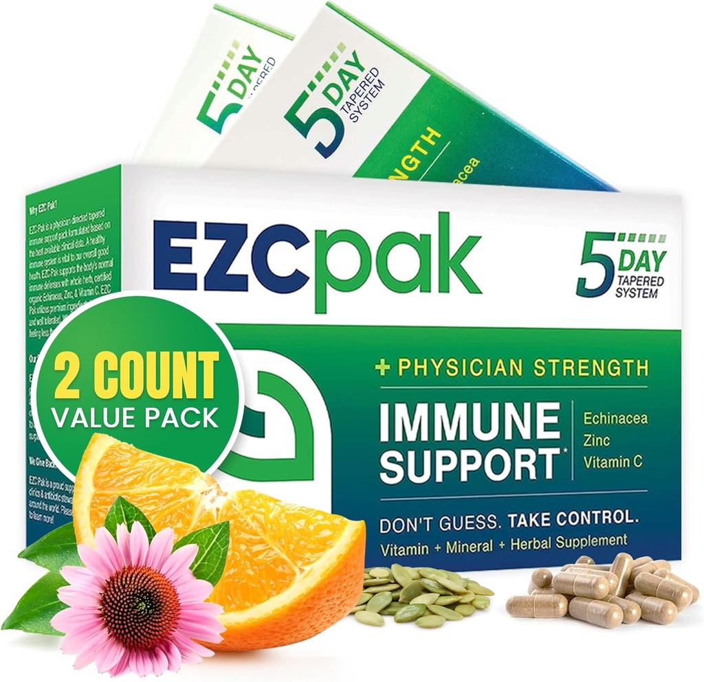 EZC Pak 5- Day Tapered immunforsvar Booster - Vitamin immunforsvar supplement, Echinacea, Zink vitamin C, immunboostere til voksne - Immunstøtte vitaminer (pakke med 2)