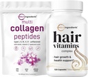 Micro Ingredients Multi Collagen Protein Powder 16oz & Hår Vitaminer Complex Kapsler Bundle 2 Pack 124; Grass- Fed Collagen Peptider Mex124; 14- in-1 Avanceret hårvækst Support