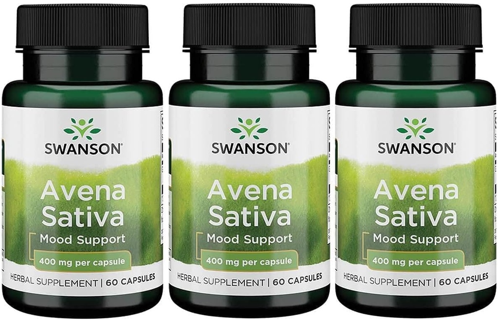 Swanson Full Spectrum Avena Sativa (Green Oat Grass) - Herbal supplement fremme nervesystem sundhed - Naturlig formel støtte Samlet wellness - (60 kapsler, 400mg hver) 3 Pack