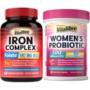 Jerntilskud til kvinder og mænd, med Vitamin C, B6, B12 & Folate + Vitalibre Kvinder Probiotika 100 milliarder CFU, 15 Strops, w / Prebiotic, Cranberry, Vitamin B6 & VC,