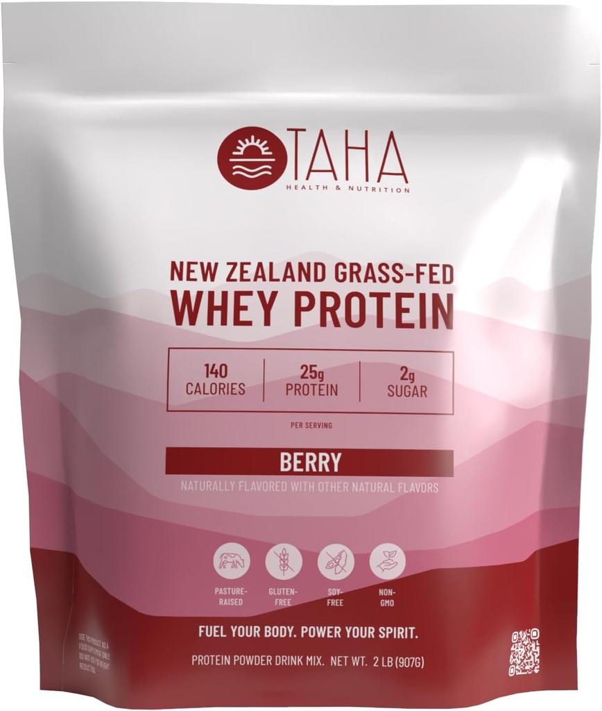 Taha Health & Nutrition Berry Flavored Whey Protein Concentrate Powder, 25g Protein, 140 kalorier, 2g Sugar Shuck 124; New Zealand Grass- Fed, Free- Range Dairy Mezzogiorno 124; Gluten og Soy Free, Keto, Kosher Shakes 124; 2LB
