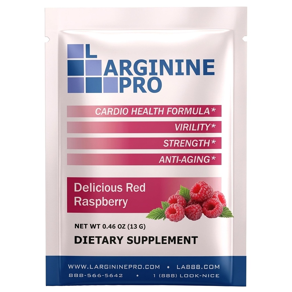 L- ARGININE PRO supplement Pulver • 124; 60 Pakker Single Serve Travel Størrelse • 124; 5,500 mg L- arginin Plus 1.100mg L- Citrullin, Hindbær