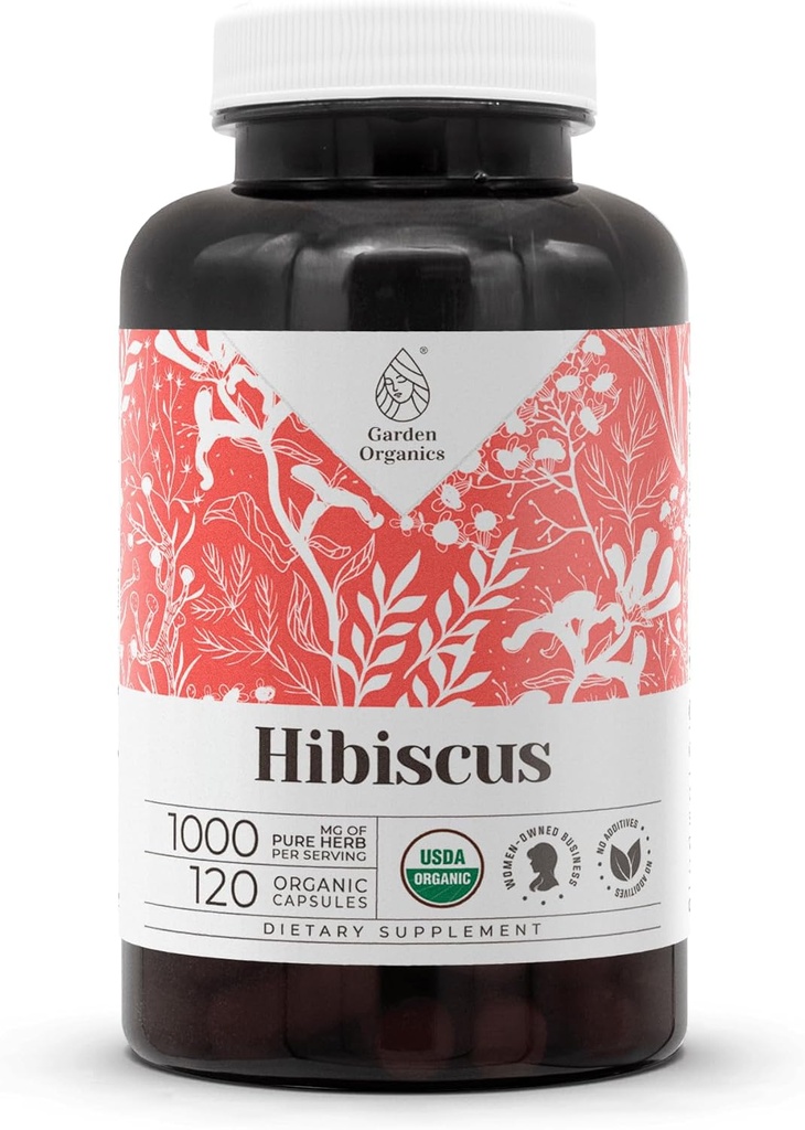Hibiscus USDA Organic 120 Capsules against 124; High- potency Natural Supplements 124; Certified Organic Vegetarian Capsules and Organic Hibiscus (Hibiscus Sabdariffa) Tørret blomst (120 Capsules)