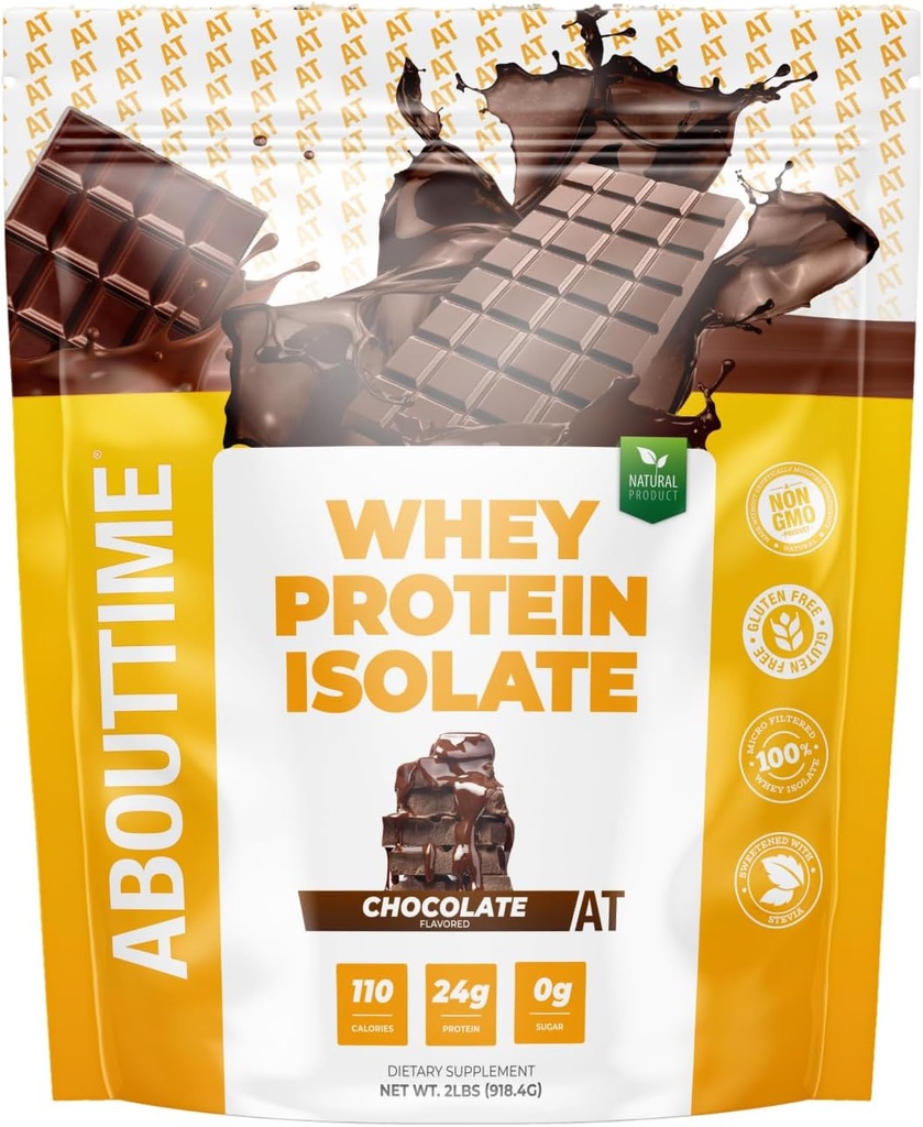 Om tid Whey Protein Isolate Powder 24g chokolade, naturlige ingredienser, non-GMO, gluten-fri, laktose- fri, nul sukker, lav Carb, 32 Serveringer