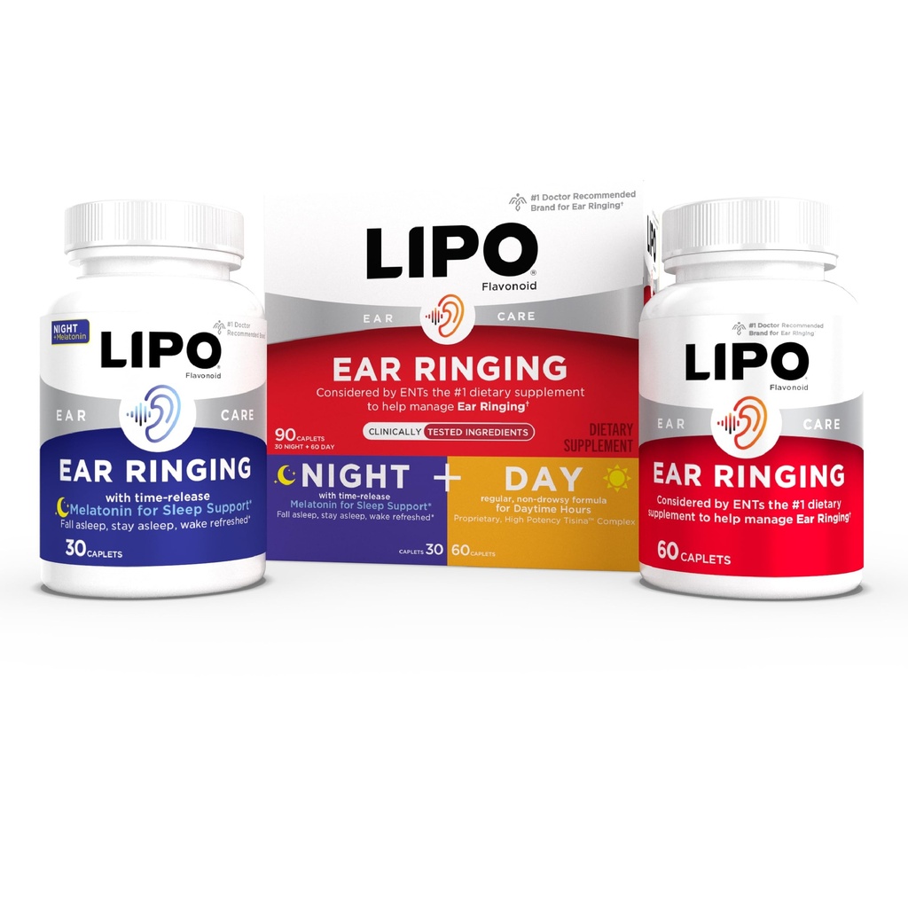 Lipo flavonoid dag & nat Combo Kit, Tinnitus Relief for Ringende Øre, Lipo flavonoid Plus & Lipo flavonoid nat med Melatonin & C-vitamin, 90 kapsler