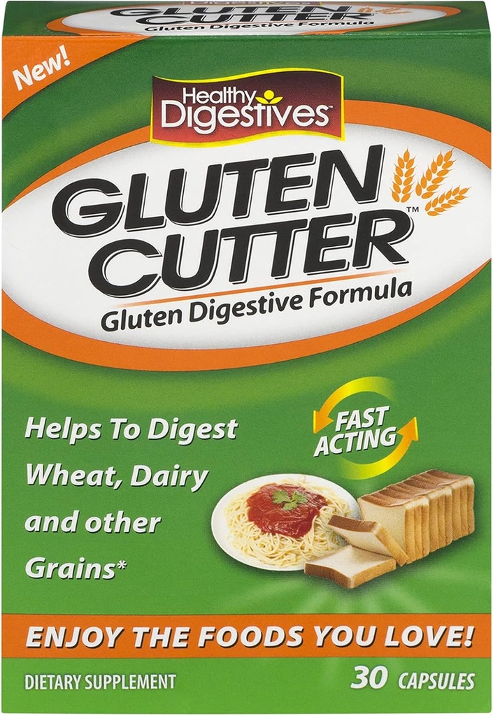 Sunde naturlige systemer Sunde fordøjelsesmidler Gluten Cutter, 60 kapsler (2 bokse med 30 hver)