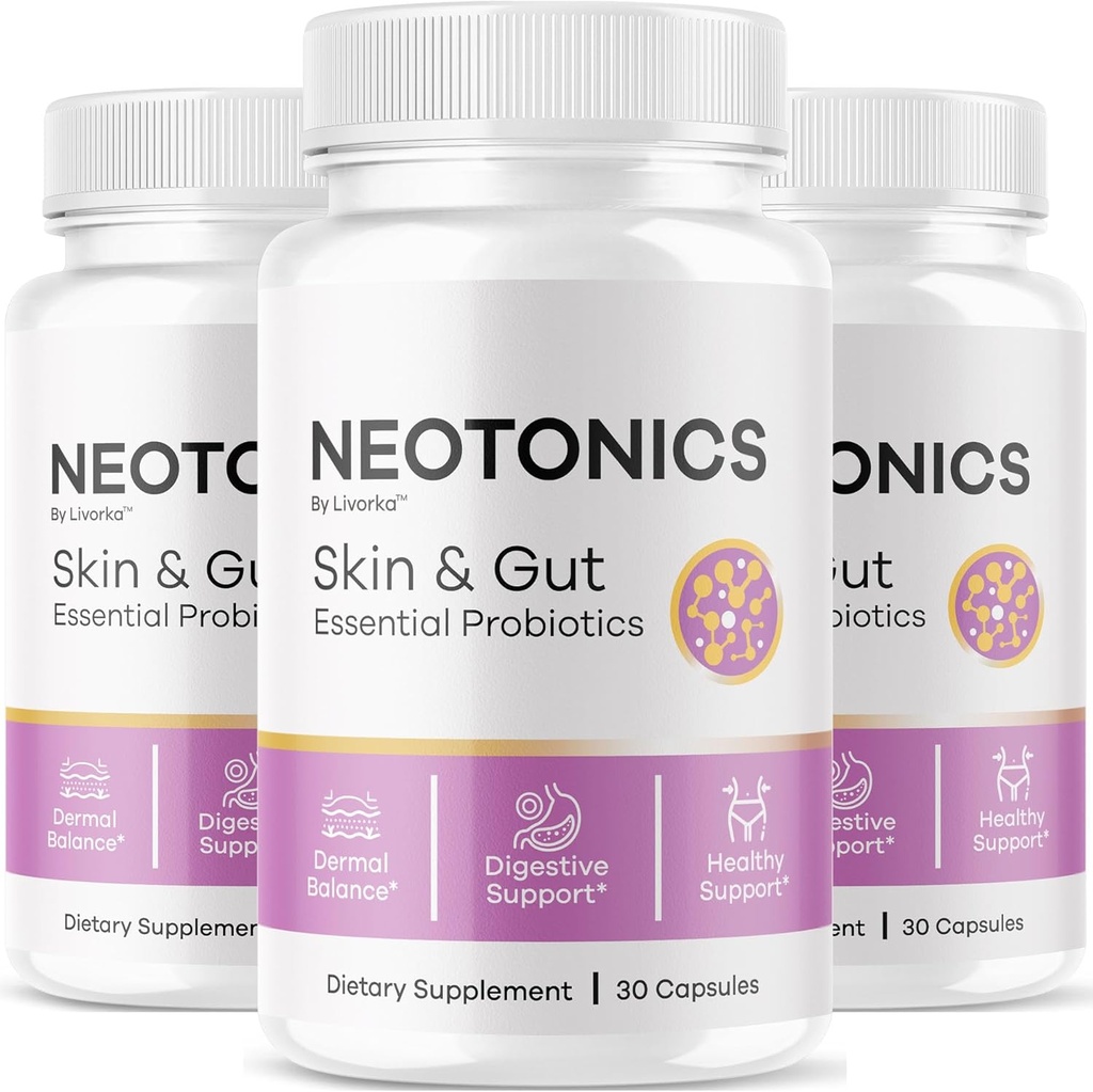 (3 Pack) Neotonics Capsules - Official Neotonics Skin & Gut Essential Probiotika, Advanced Formel Neotonics Skin og Gut Organic, All Natural Supplement Neotonics Review, 90 Kapsler til 5 Måneder