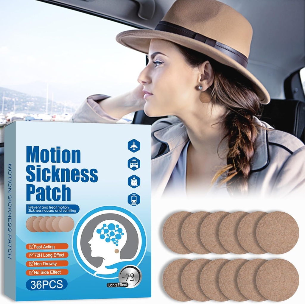 Motion Sygdom Patches - Svimmelhed Vertigo & Kvalme Relief - Motion Sygdom Patches For Cruise bil og båd Rides og fly Trips, Bag Øre Patches Motion Sygdom for voksne og børn, 36 Greve