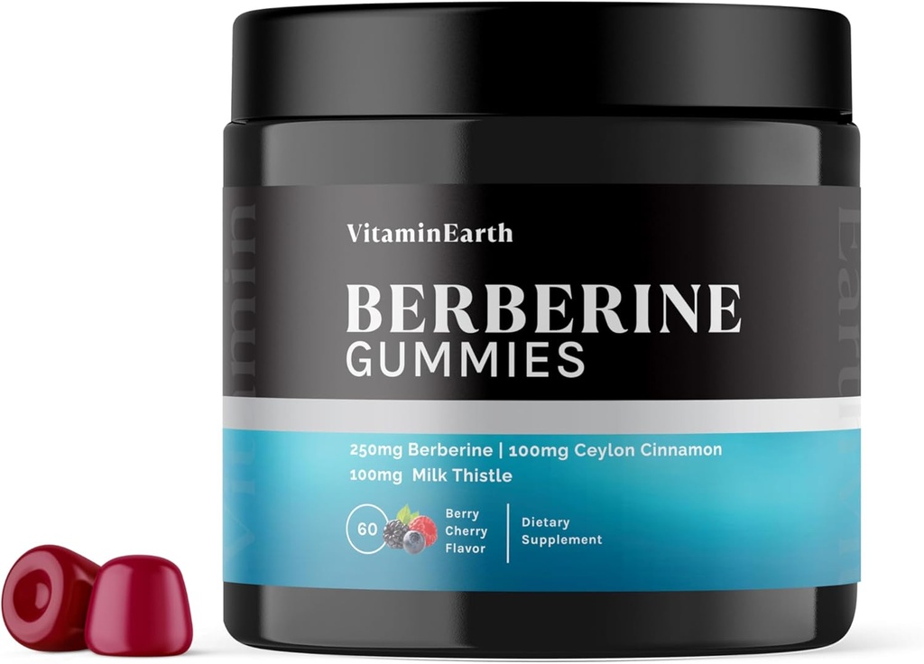 Berberine Gummies med Berberine HCL, Ceylon Cinnamon & Milk Thistle til immunforsvar og stofskifte - Berry Cherry Flavor - 60 Greve