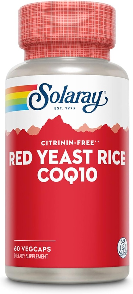 SOLARAY Red Yeast Rice Plus CoQ-10 & No-Flush Niacin Vitamin B-3, Healthy Heart & Cardiovascular Support, Non-Irradiated & Citrinin Free, 60 Day Money Back Guarantee, 60 Servings, 60 VegCaps