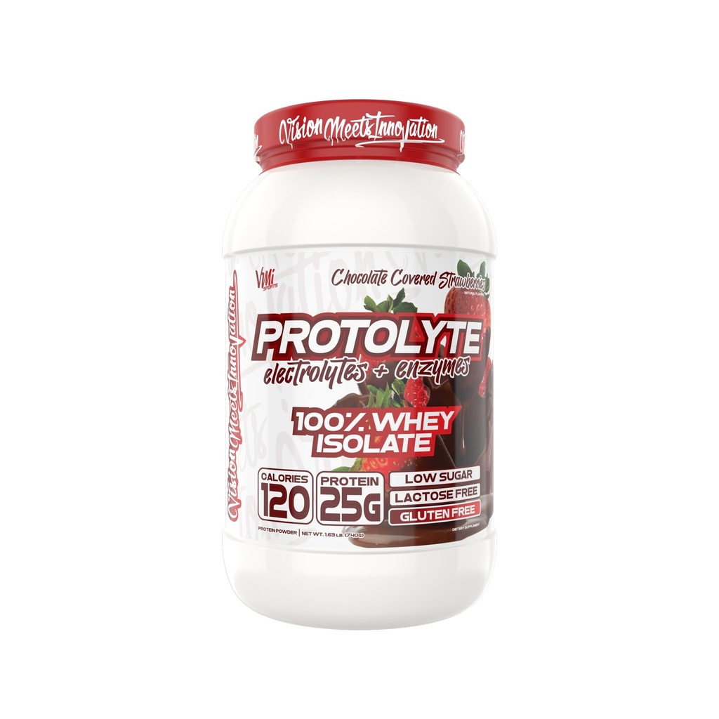 VMI Sports Measures 124; ProtoLyte Whey Isolere Protein Powder Measurement 124; Lav kalorie Whey til vægttab og muskelgain Measurement 124; fordøjelsesfremmende enzymer Measurement 124; Non- GMO (1,6 LB, Chokolade Covered Jordbær)