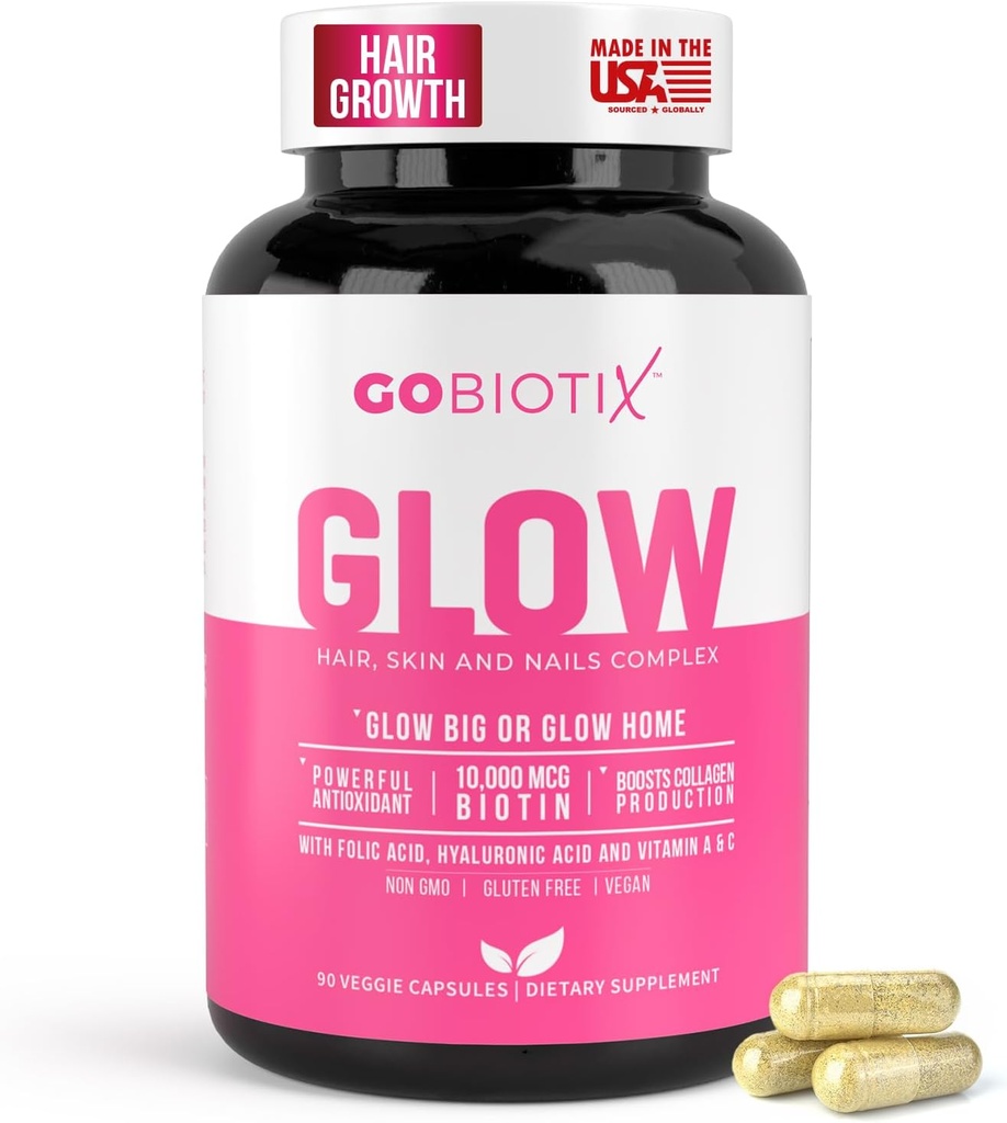 GOBIOTIX hår hud og negle Vitamin Supplement - 10000mcg biotin piller med hyaluronsyre, folat, jern, magnesium og zink - Collagen produktion, hårvækst - 30 Servere