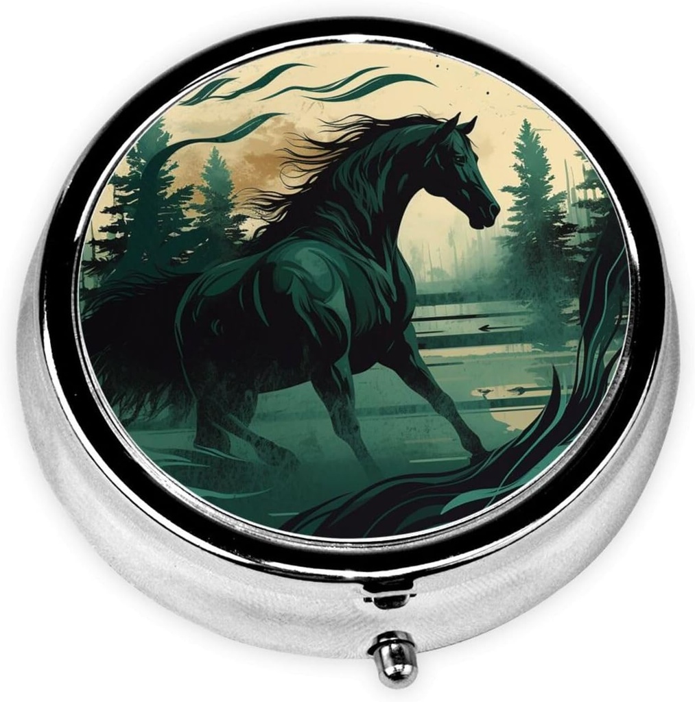 Rund pill Box Cute lille pill sag 3 Segment Pillekasse til purse Pocket Realistisk Horse Painting Style Portable pill Container Holder til at holde vitaminer Medicin Fish Oil og kosttilskud
