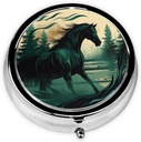 Rund pill Box Cute lille pill sag 3 Segment Pillekasse til purse Pocket Realistisk Horse Painting Style Portable pill Container Holder til at holde vitaminer Medicin Fish Oil og kosttilskud