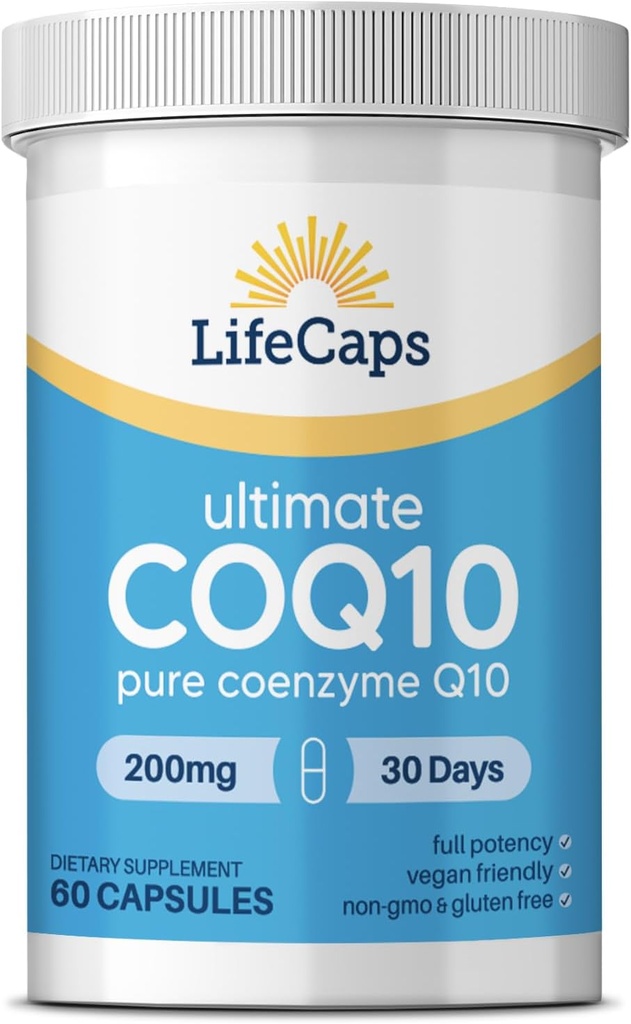 LifeCaps CoQ10 200mg - Ultimate CoQ10 - Ultra High Absorption Q10 Kosttilskud - 60 Tælling