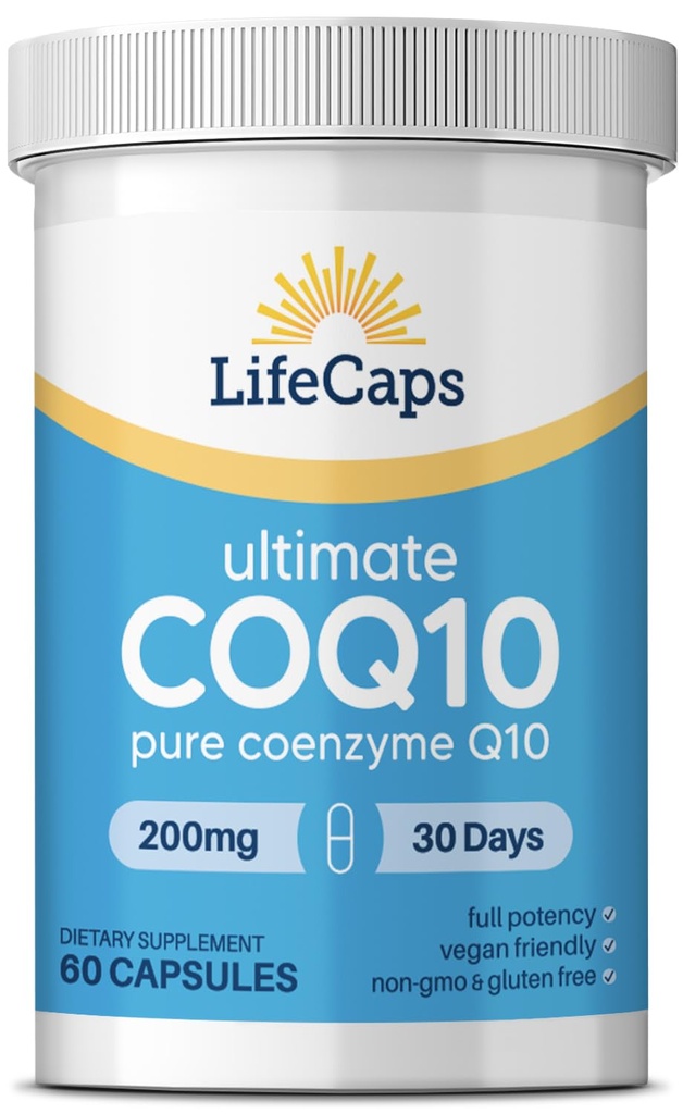 LifeCaps CoQ10 200mg - Ultimate CoQ10 - Ultra High Absorption Q10 Kosttilskud - 60 Tælling