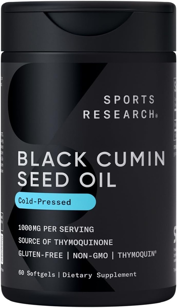 Sports Research Black Seed Oil 1000mg • 124; Cold Pressed Nigella Sativa Oil med 3% Thymoquinone • 124; Non- GMO, Gluten- Free Supplement - 60 flydende bløddele til voksne