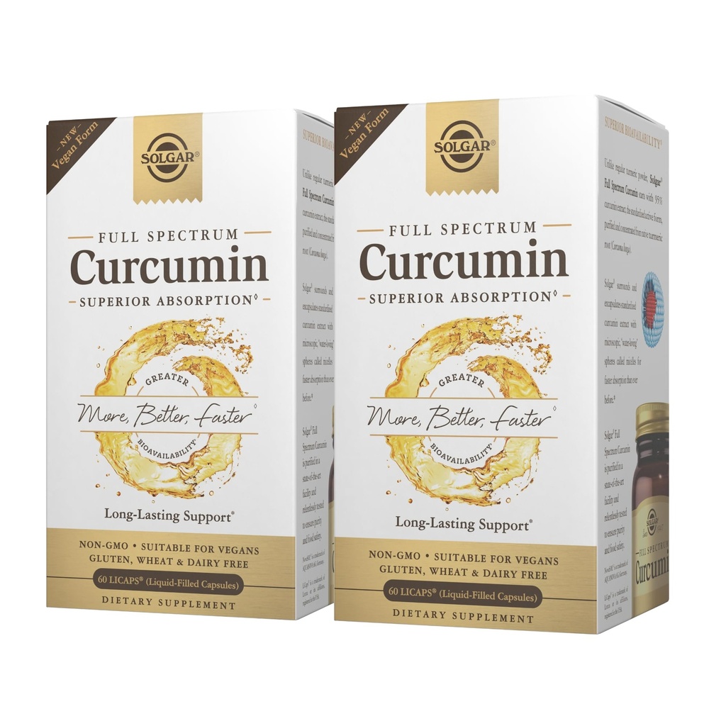 Solgar Full Spectrum Curcumin - 60 LiCaps, Pack of 2 - Superior Absorption - Brain, Joint & Immun Health - non-GMO, Vegan, Gluten Free, Dairy Free - 120 Total Servering