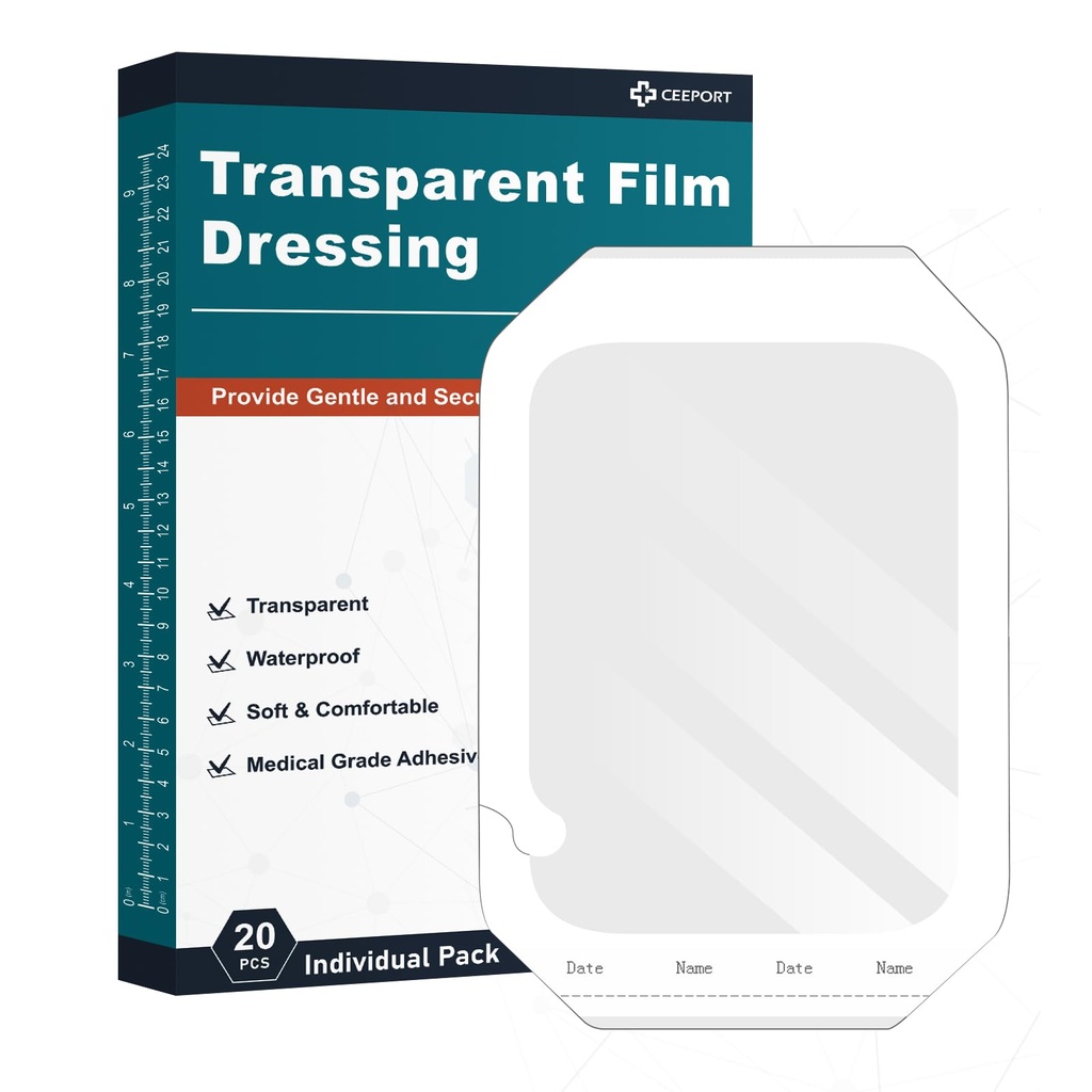 Transparent Film Dressing 6 "x 8", 20 Pakker Vandtæt Sår Bandage Adhesive Patches, Sårdække Patches til Post Kirurgisk Bruser, IV Skjold, Tattoo Efterpleje Bandage