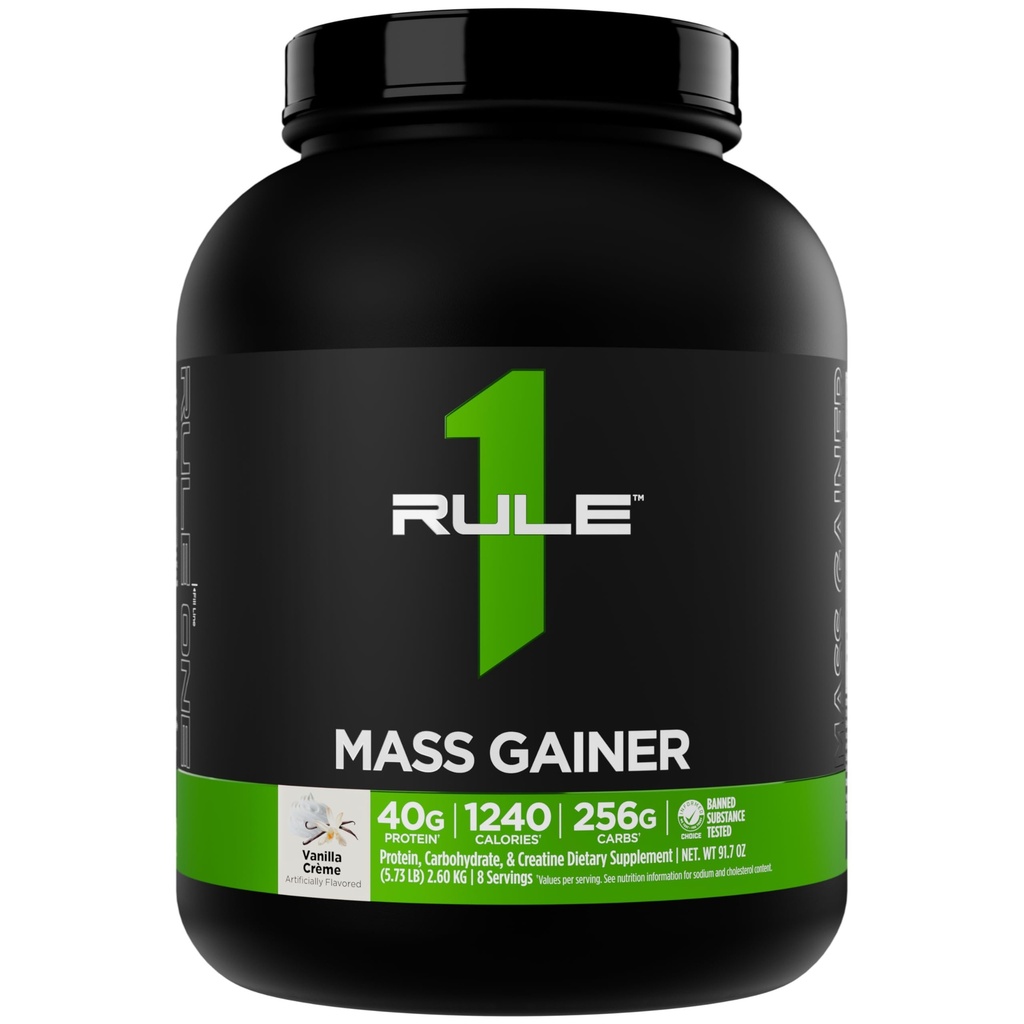 Regel 1 Mass Gainer - Højkalorie vægt Gain Formel med 1,220 + kalorier, 250g + Complex Carb Blend, 40g All- Whey Protein Per Servering (8 Servere, Vanilla Crème)