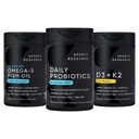 Sports Research Wild Alaska Pollock Omega 3 Fish Oil 90 Softgels (1250 mg) + Vegan Probiotika med Prebiotika, 60 milliarder CFU (30 Softgels) + 5000 IE D-vitamin + 100mcg Mk7-vitamin K (60 Softgels)