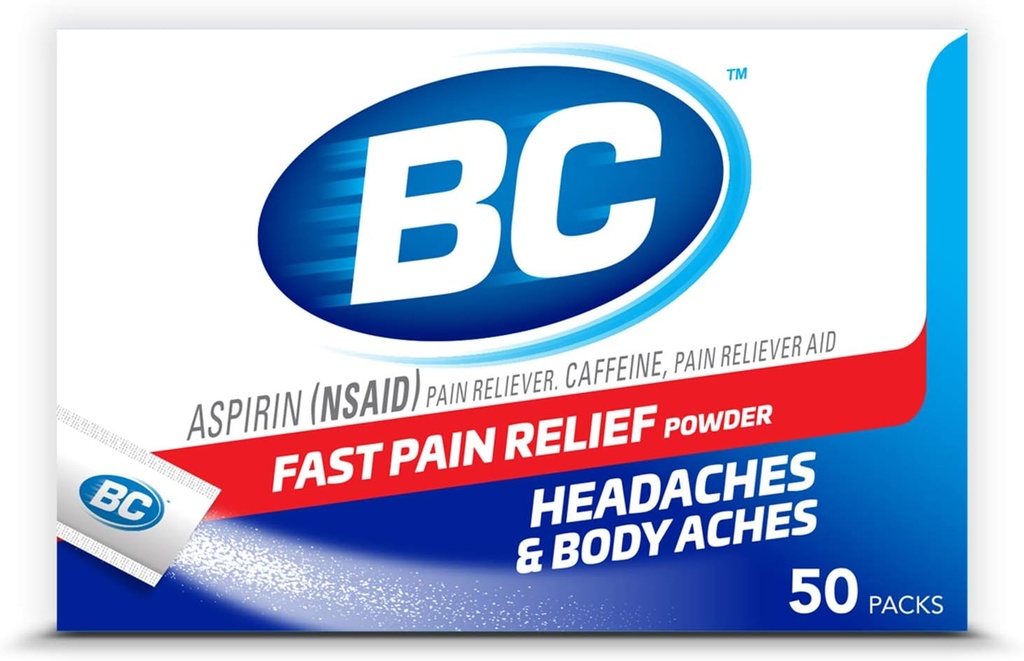 BC Pulver • 124; Hurtig smertestillende • 124; Aspirin (NSAID) & Koffein • 124; 50 Tælling (10042037103993)