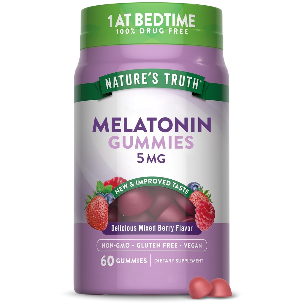Nature 's Truth Melatonin Gummies 5mg Gummies 124; 60 Greve Beeg 124; Blandet Berry Flavor 124; Vegan, Non- Gluten Free Supplement