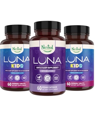 Indkøbte Naturals Luna Kids Sleep Supplement (60 tyggetabletter) & Luna Natural Sleep Aid (60 Veganske Kapsler)