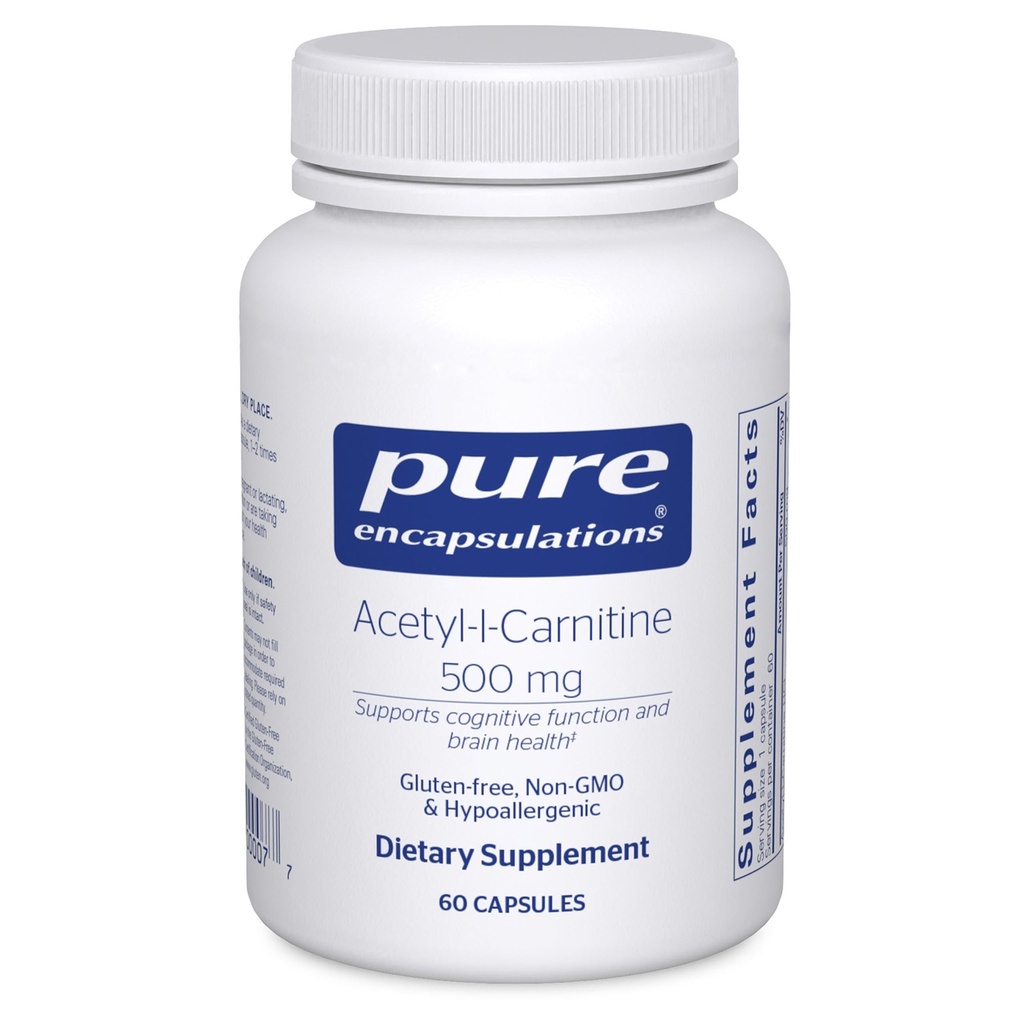 Ren indkapsling Acetyl- L- Carnitin 500 mg - Hukommelse og hjerne supplement - Hjernestøtte og fokus * - Gluten Free & Non- GMO - 60 kapsler