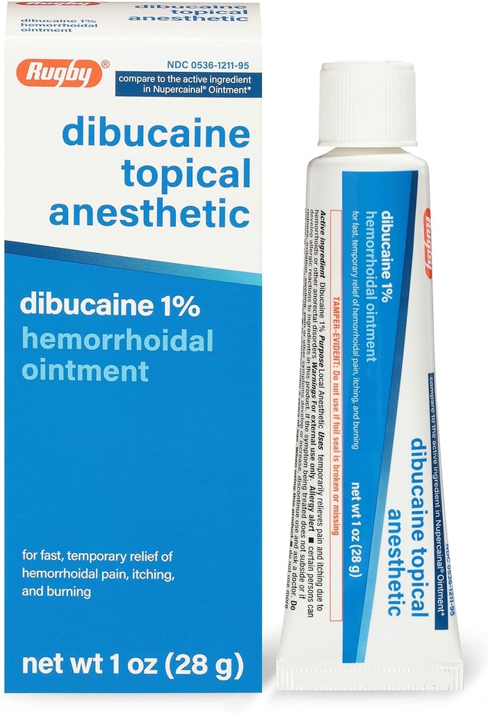 Rugby Dibucaine Tematisk anæstesi 1% Hæmorroid Salve - Smerte Relief Cream til klø og brænden, Hæmorroid Behandling, Anti Itch Cream 1 Oz (1 pakke)