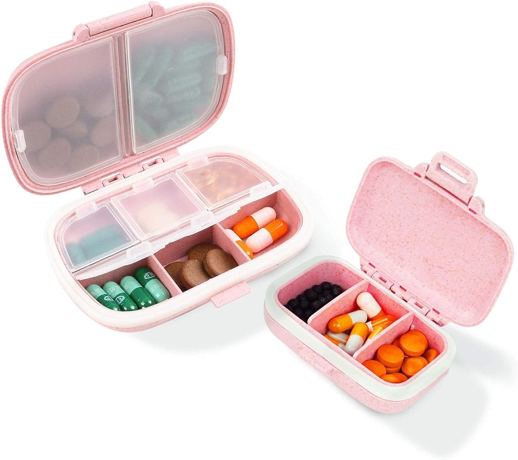 2 Pack Pill sag Organizer, Travel Pill Box med etiket, Daily Medicine Organizer sag, Vandtæt Pocket Container sag, Portable Pink supplement sag Medicine Container Compact for Vitamin